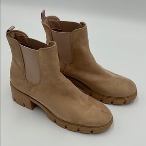 Chelsea Ankle Boots Women’s Chunky Tan 9 Faux Suede Moto Pull On Gorpcore Urban